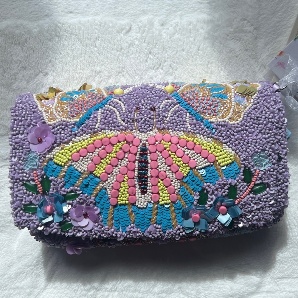 Purple Butterfly Beaded Bag